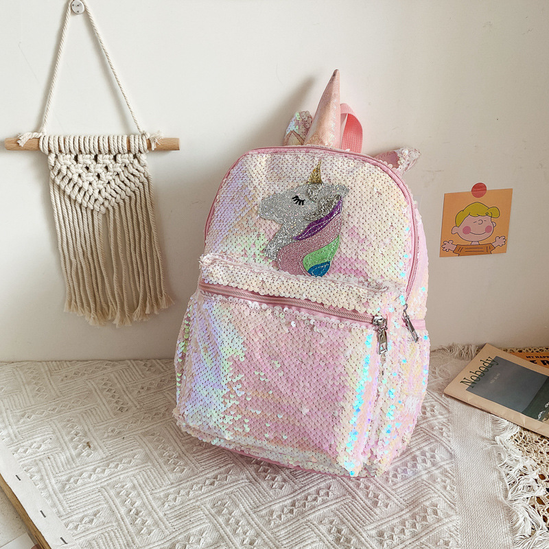 Women'S Fashion Backpack - 스팽글 유니콘 백팩 핑크 샤이니 경량