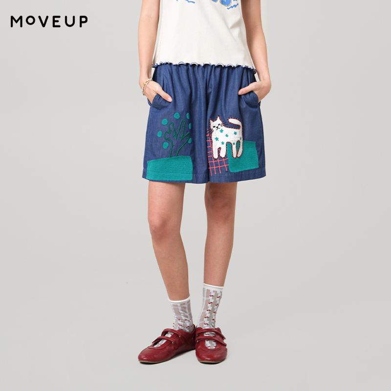 Women Fashion Fun - MOVEUP 캐주얼 와이드 레그 데님 반바지