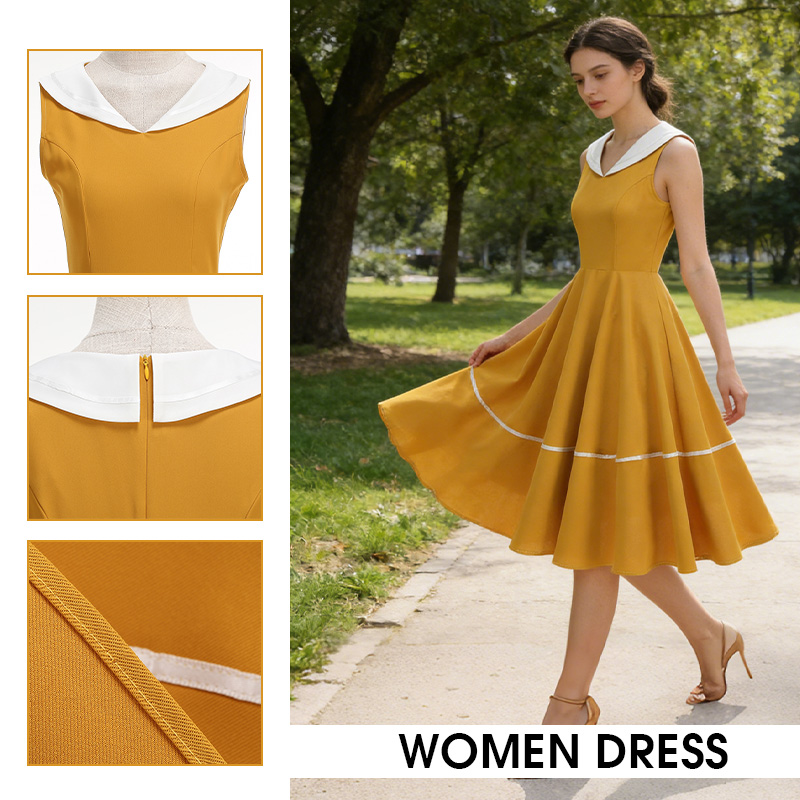 Women'S Fashion In The 50S - 레트로 네이비 스타일 드레스 여름 신상