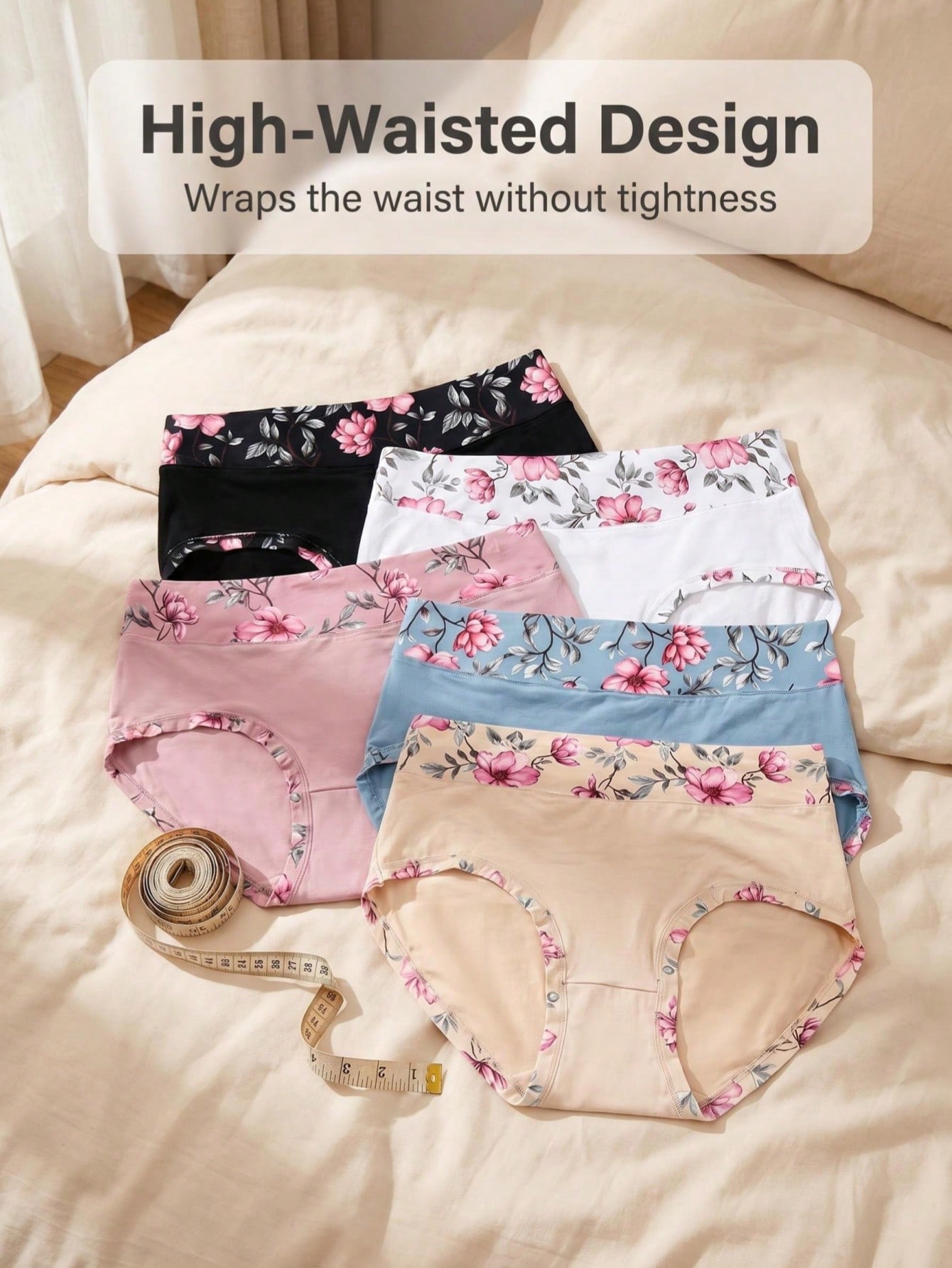 Women'S Fashion Underwear - 5PCS 플러스 사이즈 여성용 꽃무늬 팬티,