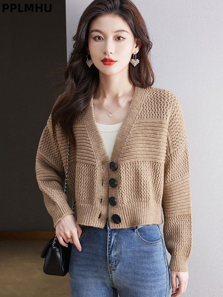 Women'S Fashion Gilet - 여성 캐주얼 짧은 니트 카디건 버튼