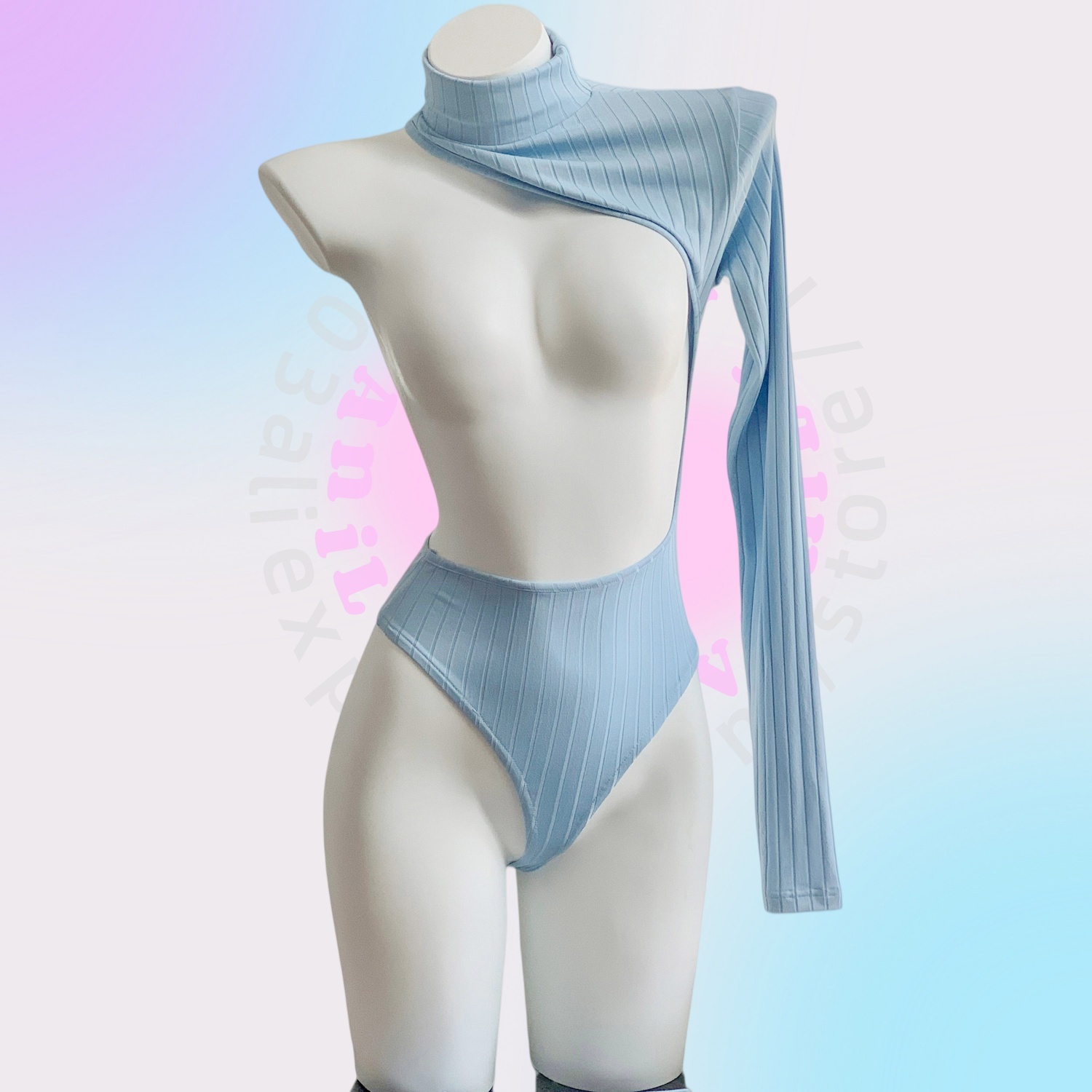 Turtleneck Bodysuit - AniLV 여성 터틀넥 원숄더 바디수트 애니메이션