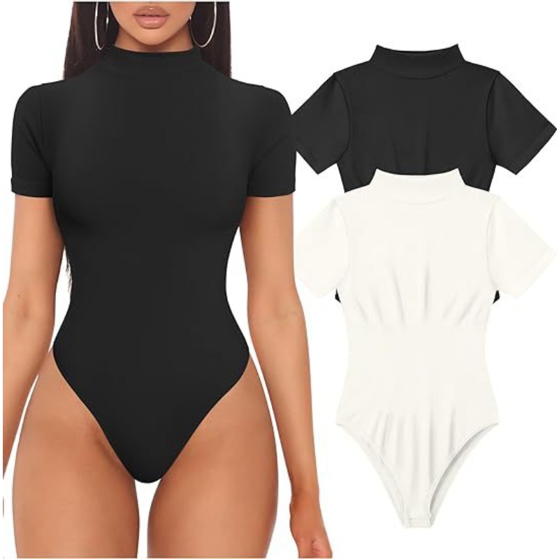 Turtleneck Bodysuit - 짧은 소매 터틀넥 바디 슈트 여성