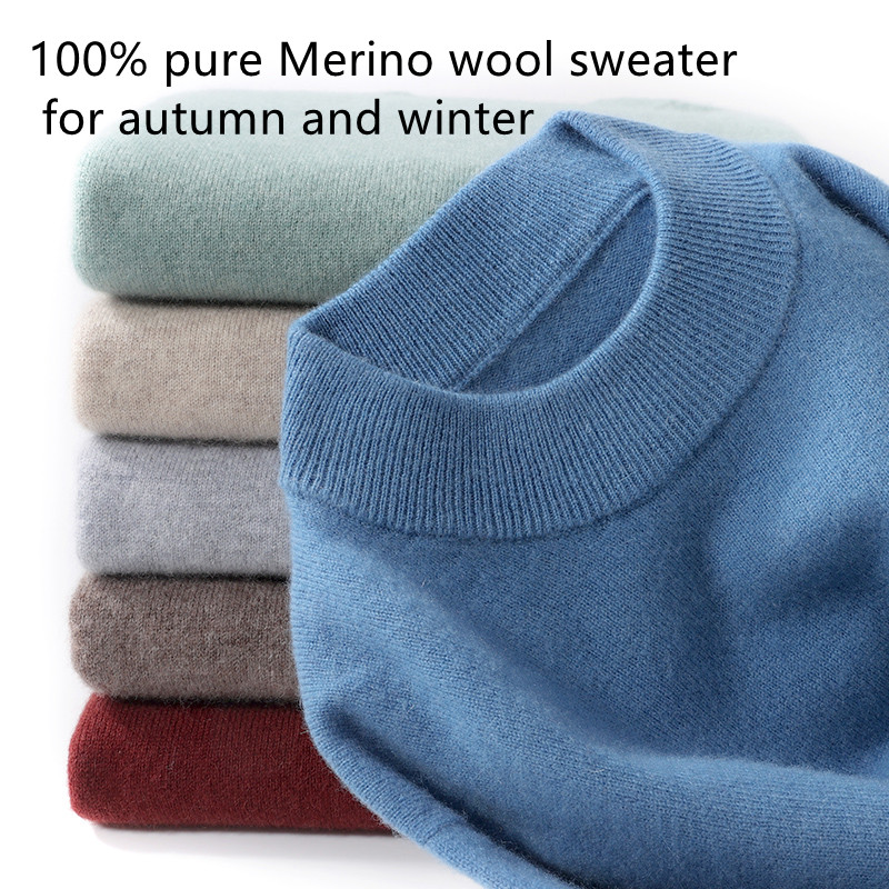Ribbed Knit Sweater - 100% 순수 메리노 울 남성 세미