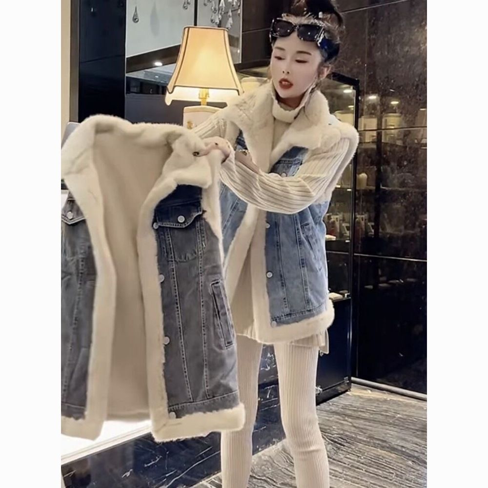 여성용 폴라 플리스 조끼 민소매 데님 플리스 안감 재킷 - Women'S Fashion Gilet 리뷰 및 가격