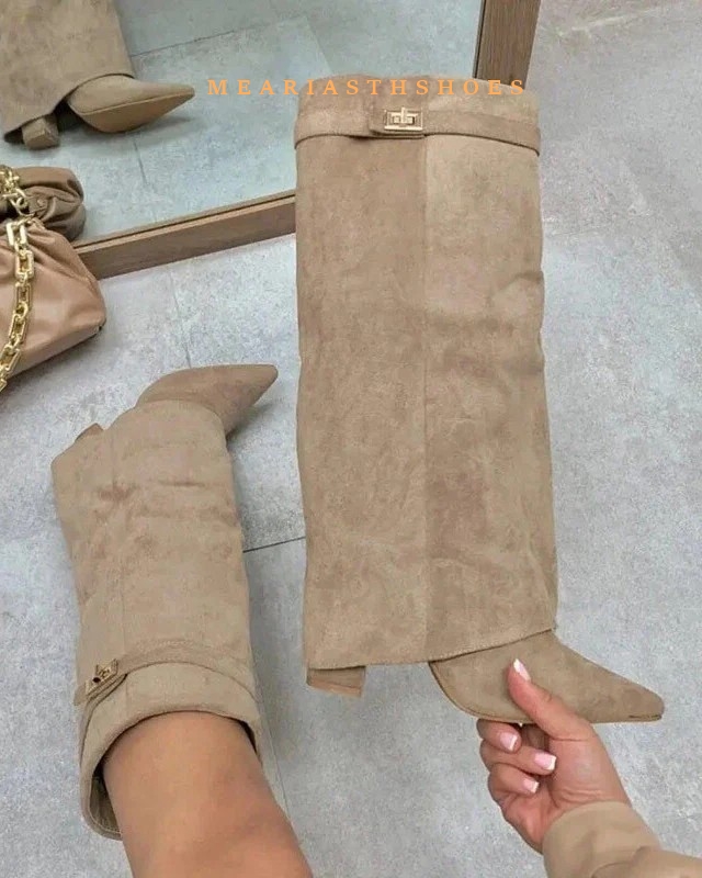 여성용 청키 힐 니하이 부츠 뾰족한 앞코 블랙 PU 가 - Women'S Fashion Winter 2025 리뷰 및 가격
