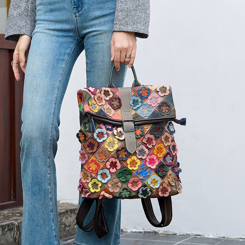 빈티지 여성 정품 가죽 백팩 꽃무늬 리얼 소가죽 숄더백 - Women'S Fashion Backpack 리뷰 및 가격