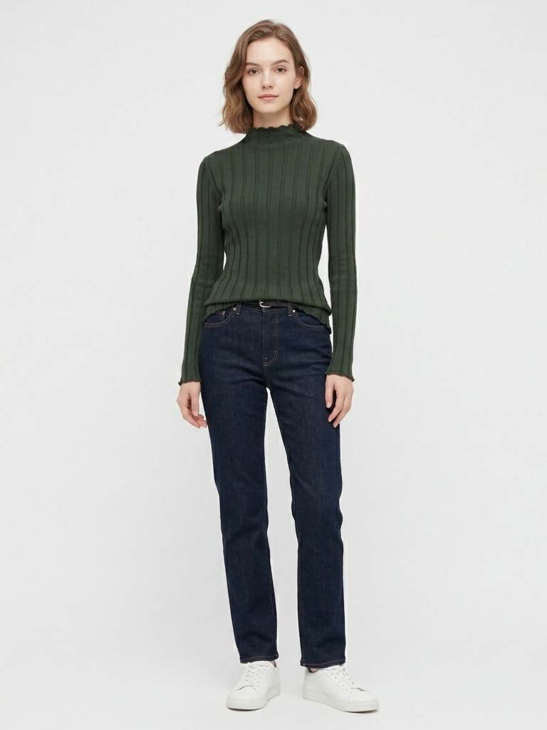 여성용 모크넥 면 스웨터, 기본 와이드 골지 상의, 니 - Ribbed Knit Sweater 리뷰 및 가격