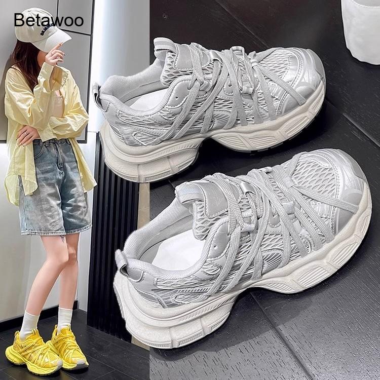 여성용 패션 메쉬 플랫폼 청키 스니커즈 레이스업 논슬립 - Women'S Yellow Fashion Sneakers 리뷰 및 가격