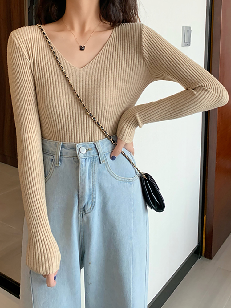 2026 기본 브이넥 솔리드 가을 겨울 풀오버 여성 니 - Ribbed Knit Sweater 리뷰 및 가격