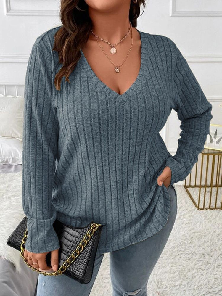 2026 플러스 사이즈 V넥 긴팔 골지 니트 탑 루즈핏 - Ribbed Knit Sweater 리뷰 및 가격