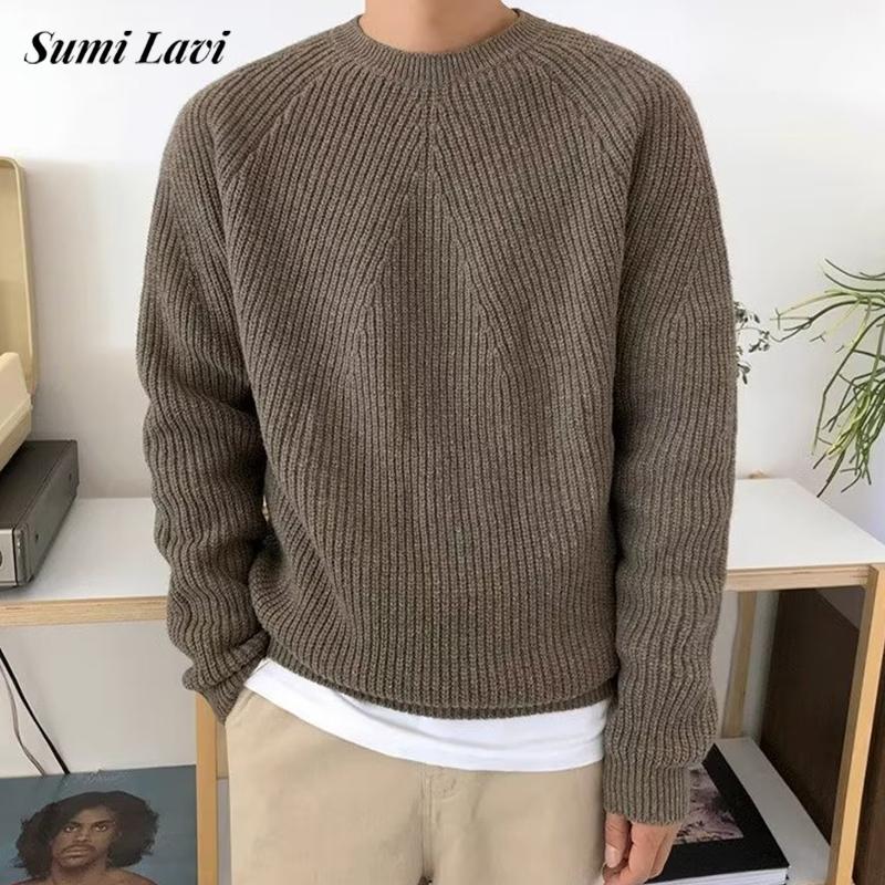 스트리트 패션 남성 니트 스웨터 봄 가을 캐주얼 솔리드 - Ribbed Knit Sweater 리뷰 및 가격