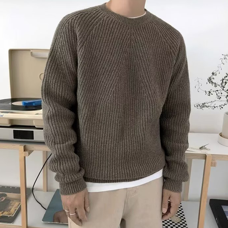 스트리트 패션 남성 니트 스웨터 봄 가을 캐주얼 솔리드 - Ribbed Knit Sweater 리뷰 및 가격