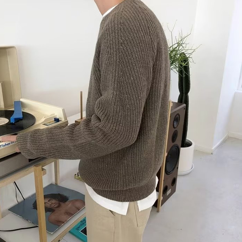 스트리트 패션 남성 니트 스웨터 봄 가을 캐주얼 솔리드 - Ribbed Knit Sweater 리뷰 및 가격