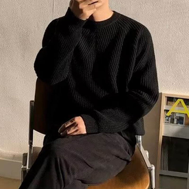 스트리트 패션 남성 니트 스웨터 봄 가을 캐주얼 솔리드 - Ribbed Knit Sweater 리뷰 및 가격