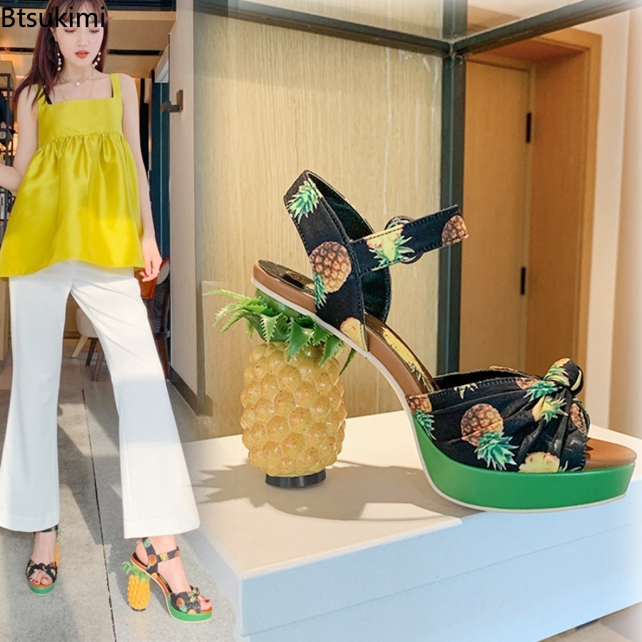 세련되고 재미있는 여성용 파인애플 프린트 오픈토 두꺼운 - Women Fashion Fun 리뷰 및 가격