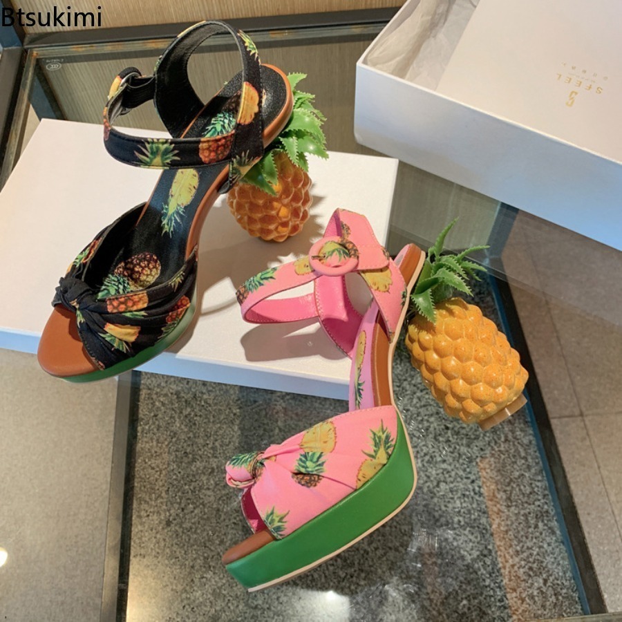 세련되고 재미있는 여성용 파인애플 프린트 오픈토 두꺼운 - Women Fashion Fun 리뷰 및 가격