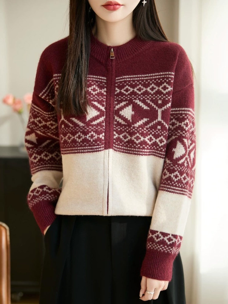 빈티지 자카드 한국 패션 니트 가디건 O넥 지퍼 부드러 - Women'S Fashion Gilet 리뷰 및 가격