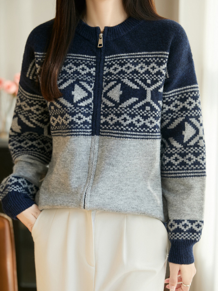 빈티지 자카드 한국 패션 니트 가디건 O넥 지퍼 부드러 - Women'S Fashion Gilet 리뷰 및 가격