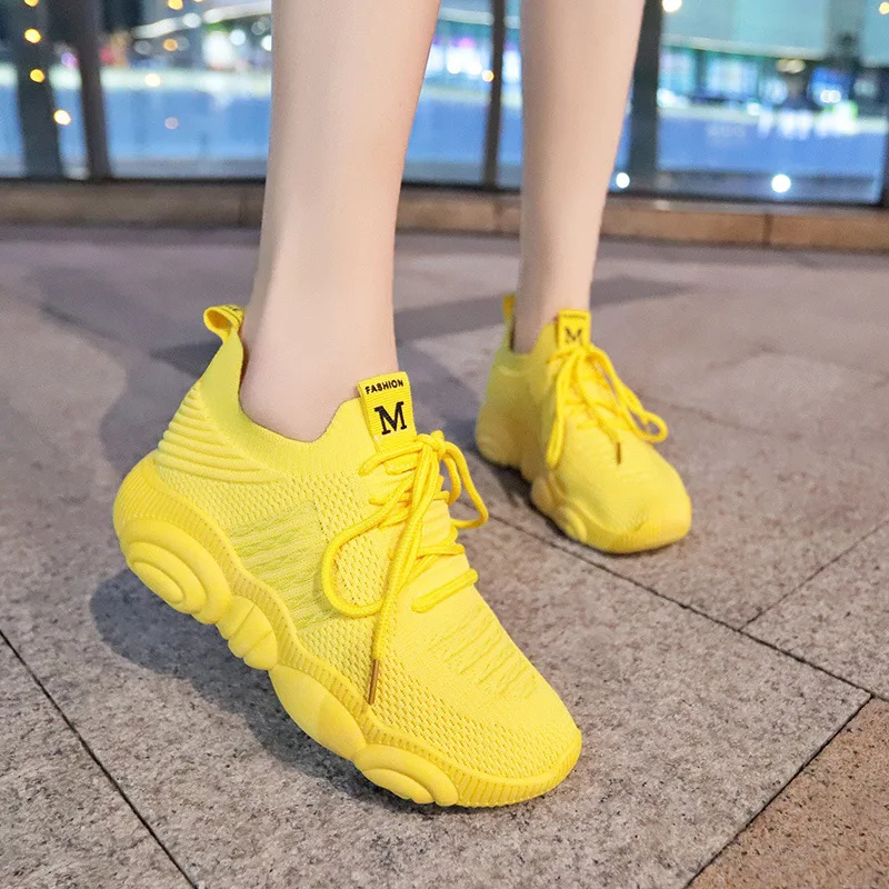 여성용 플랫폼 스니커즈, 캐주얼 신발, 플라잉 통기성  - Women'S Yellow Fashion Sneakers 리뷰 및 가격