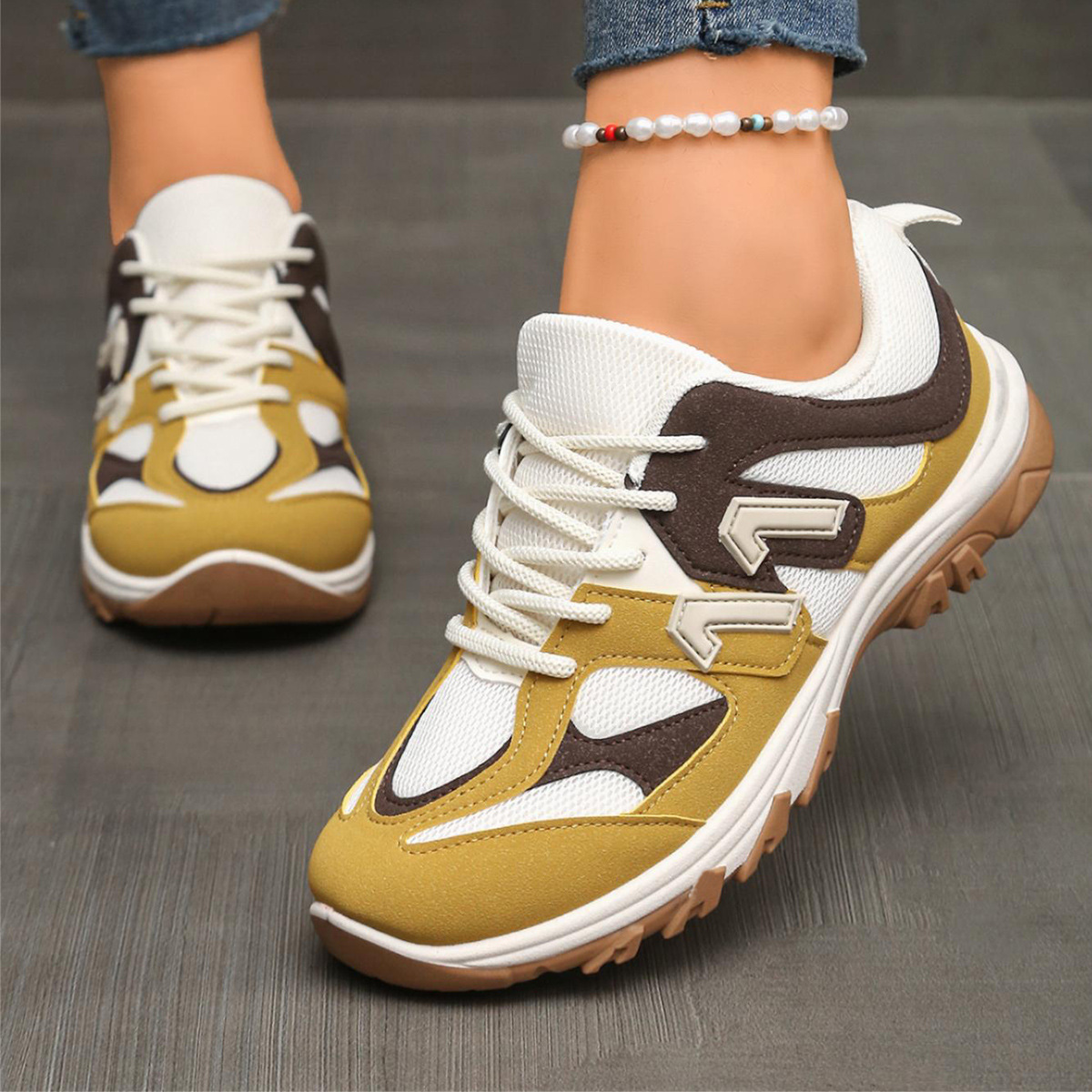 패션 그레이 옐로우 믹스 컬러 논슬립 하이킹 슈즈 여성 - Women'S Yellow Fashion Sneakers 리뷰 및 가격