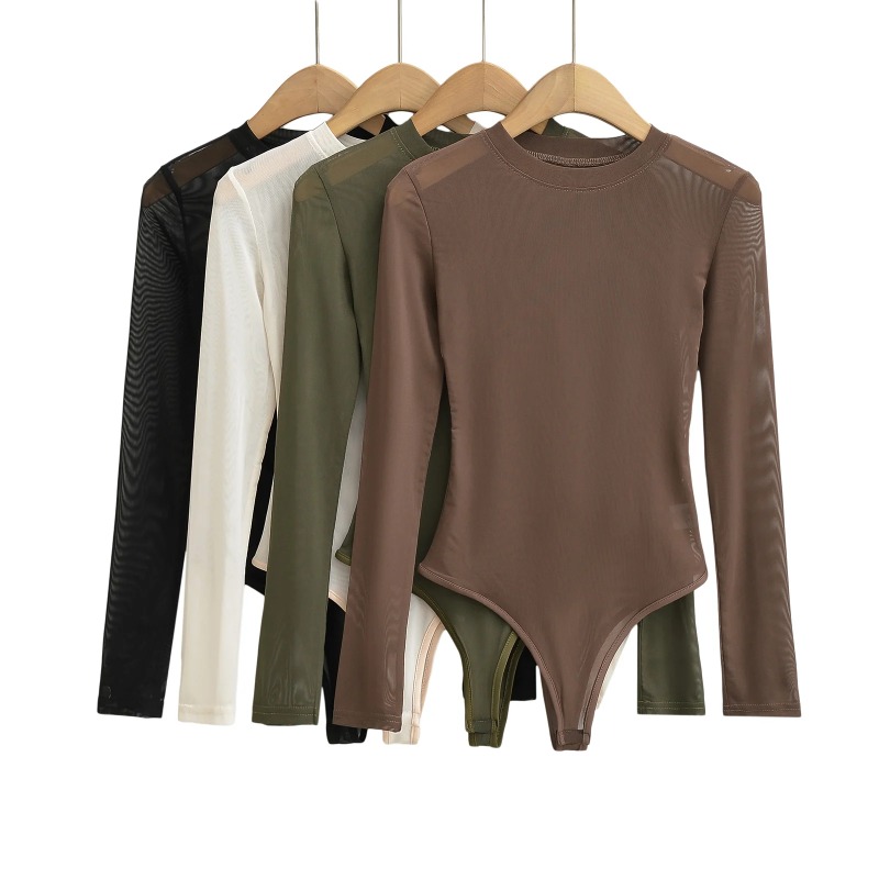 메쉬 크루넥 긴팔 여성 의류, 레트로 점프수트, 풀오버 - Turtleneck Bodysuit 리뷰 및 가격