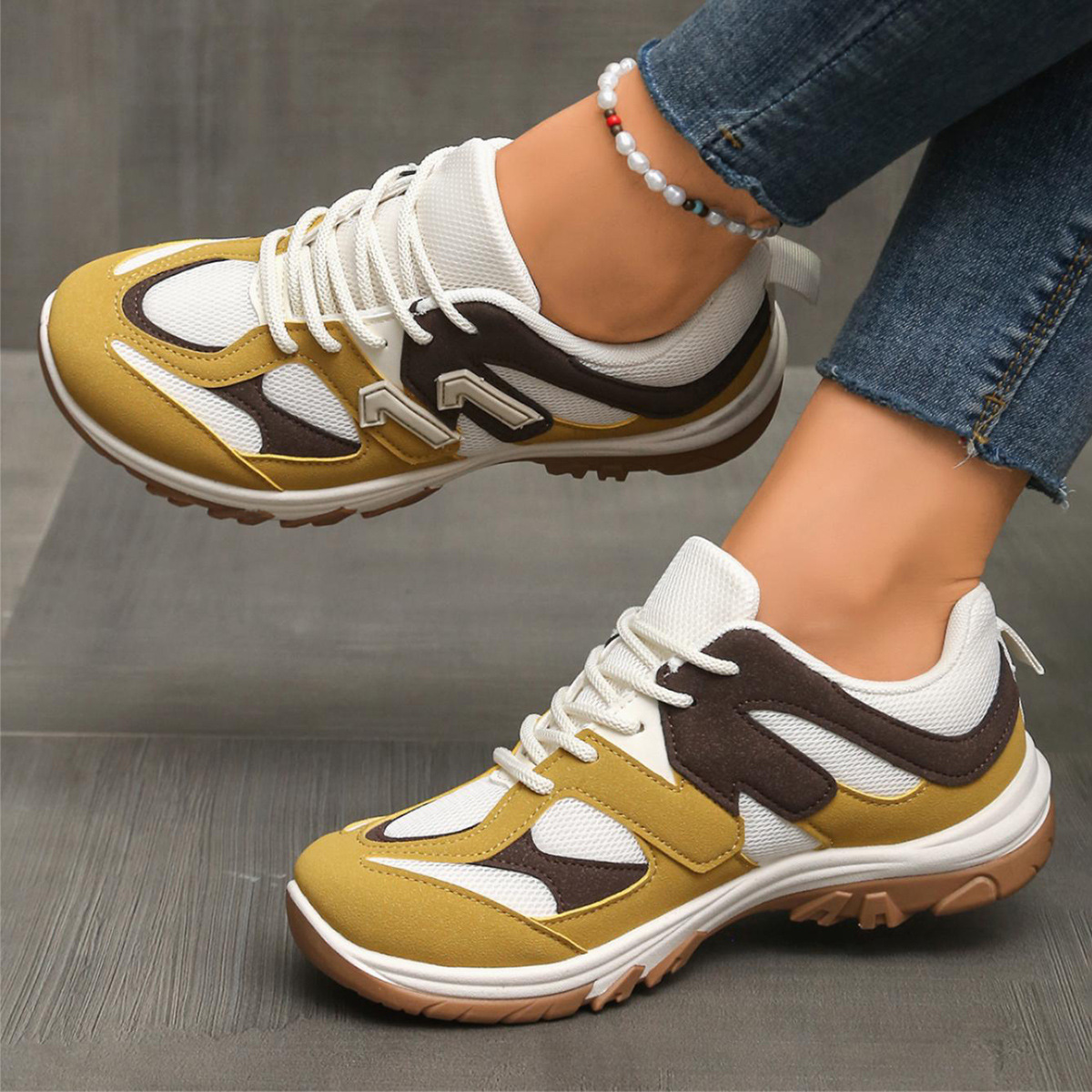 2025년 가을 여성용 패션 그레이 옐로우 믹스 컬러  - Women'S Yellow Fashion Sneakers 리뷰 및 가격