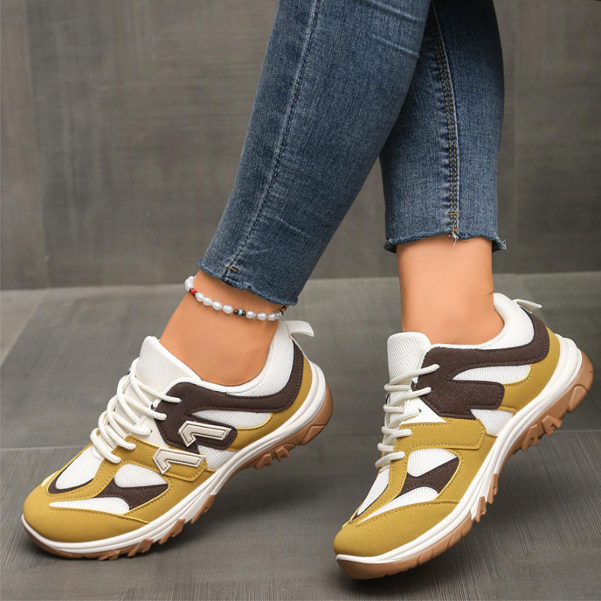 2025년 가을 여성용 패션 그레이 옐로우 믹스 컬러  - Women'S Yellow Fashion Sneakers 리뷰 및 가격