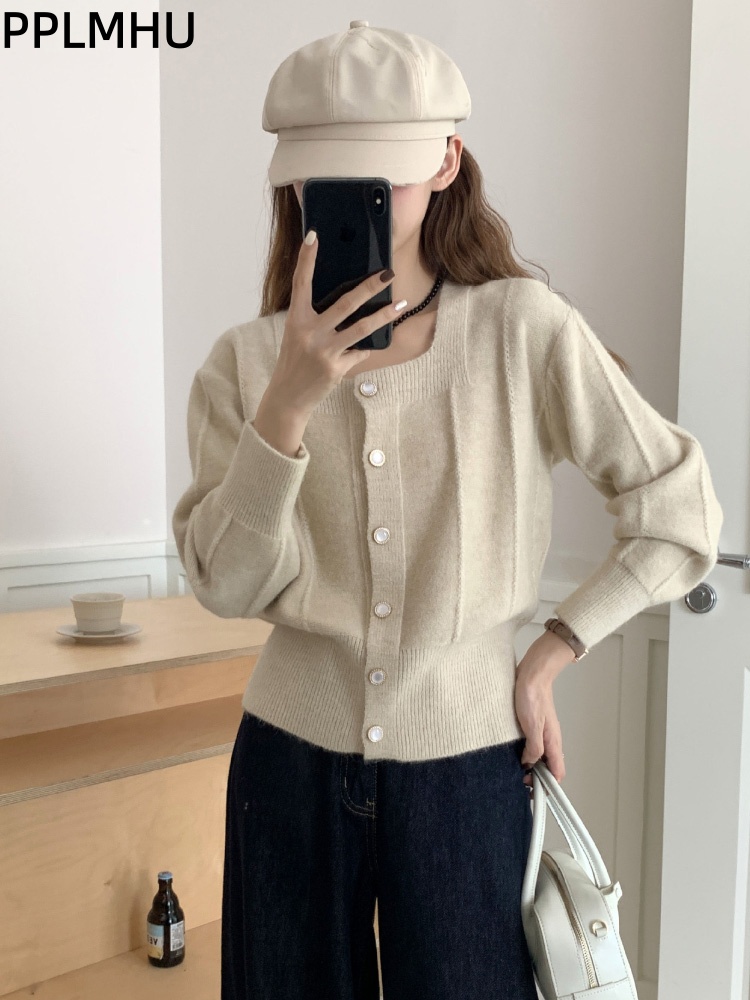 한국 패션 스퀘어 칼라 니트웨어 가디건 여성 캐주얼 신 - Women'S Fashion Gilet 리뷰 및 가격
