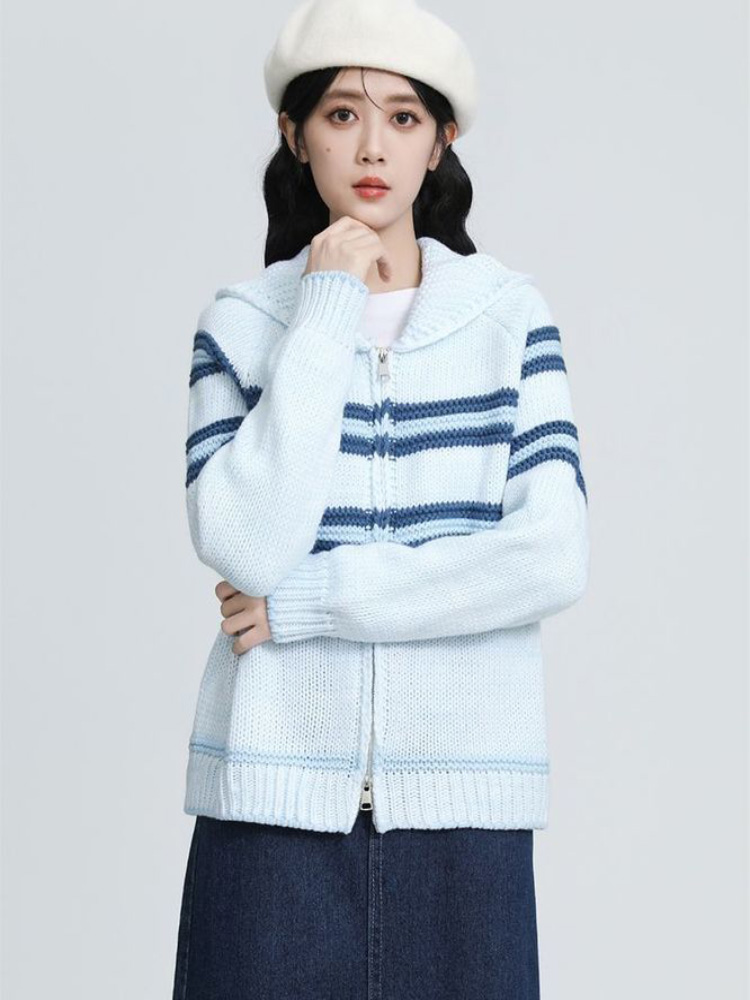 턴다운 칼라 스트라이프 니트 가디건 한국 패션 배기핏  - Women'S Fashion Gilet 리뷰 및 가격