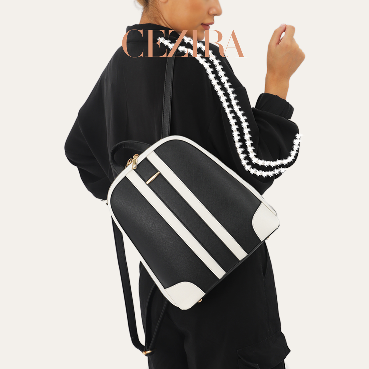 CR 패션 스트라이프 패치워크 백팩 세트 여성용 PU  - Women'S Fashion Backpack 리뷰 및 가격