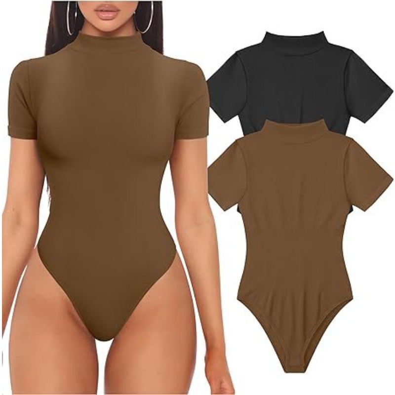 짧은 소매 터틀넥 바디 슈트 여성 섹시한 탑 여름 원피 - Turtleneck Bodysuit 리뷰 및 가격