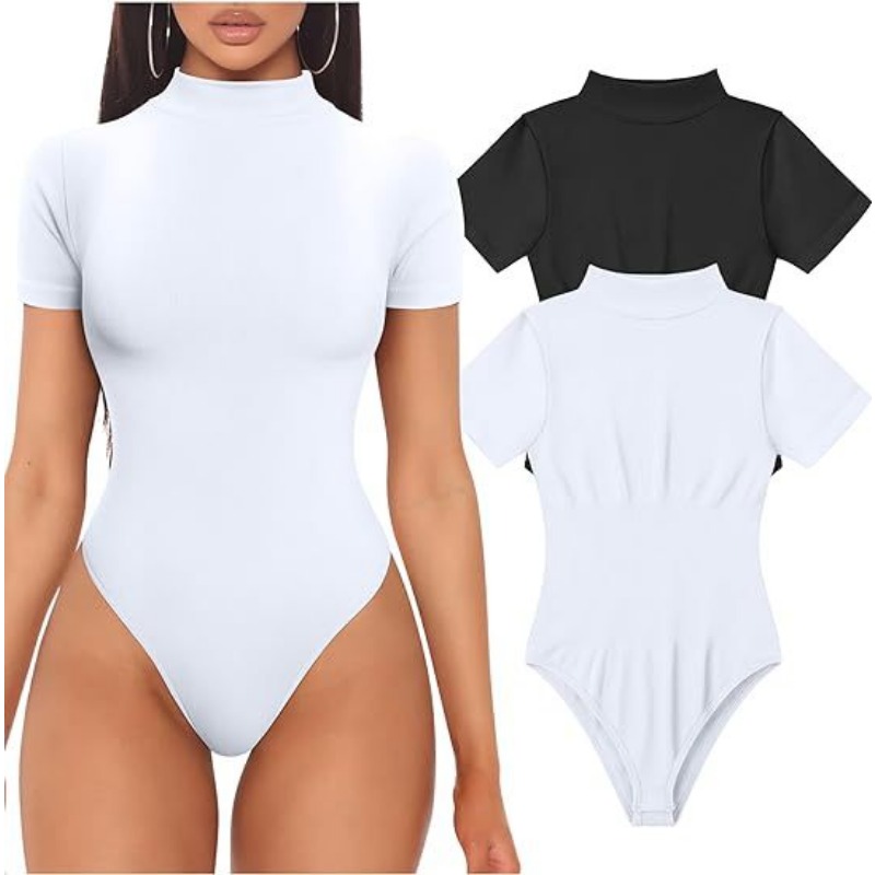 짧은 소매 터틀넥 바디 슈트 여성 섹시한 탑 여름 원피 - Turtleneck Bodysuit 리뷰 및 가격