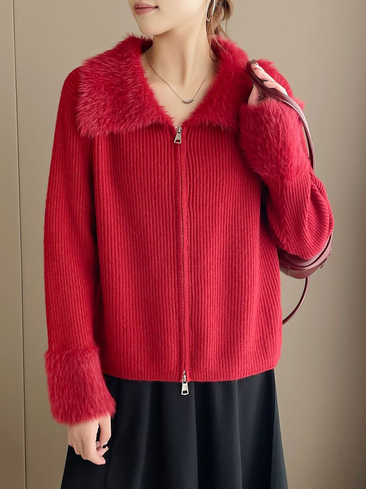 지퍼 턴다운 칼라 스플라이스 니트 스웨터 여성 캐주얼  - Women'S Fashion Gilet 리뷰 및 가격