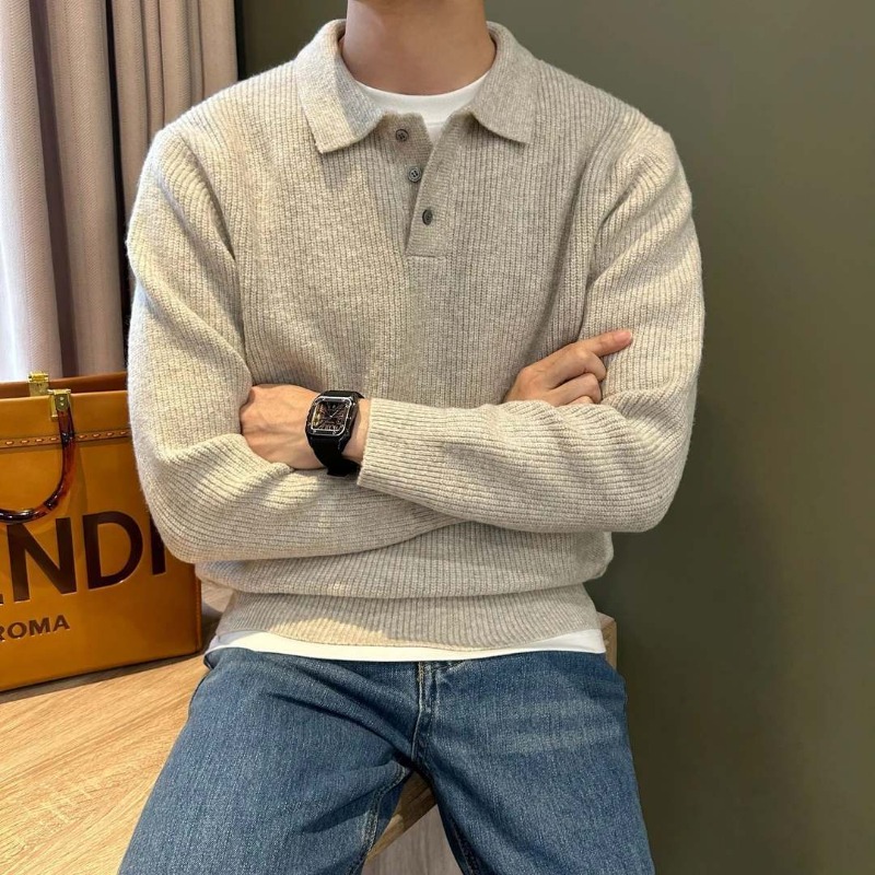 남성 라펠 칼라 싱글 버튼 리브 커프스 긴소매 솔리드  - Ribbed Knit Sweater 리뷰 및 가격