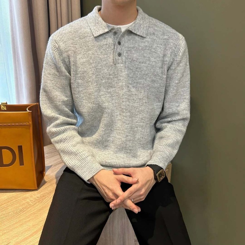 남성 라펠 칼라 싱글 버튼 리브 커프스 긴소매 솔리드  - Ribbed Knit Sweater 리뷰 및 가격