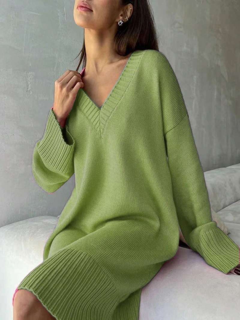 플러스 사이즈 여성용 단색 스웨터 드레스 V넥 드롭숄더 - Ribbed Knit Sweater 리뷰 및 가격