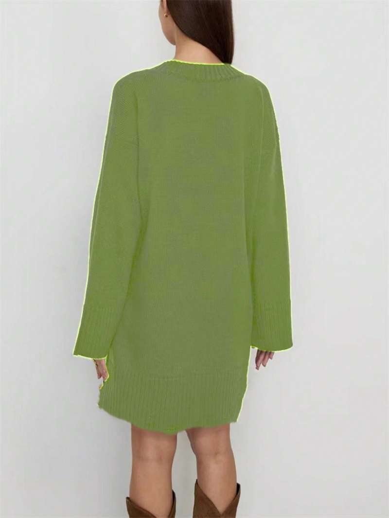 플러스 사이즈 여성용 단색 스웨터 드레스 V넥 드롭숄더 - Ribbed Knit Sweater 리뷰 및 가격